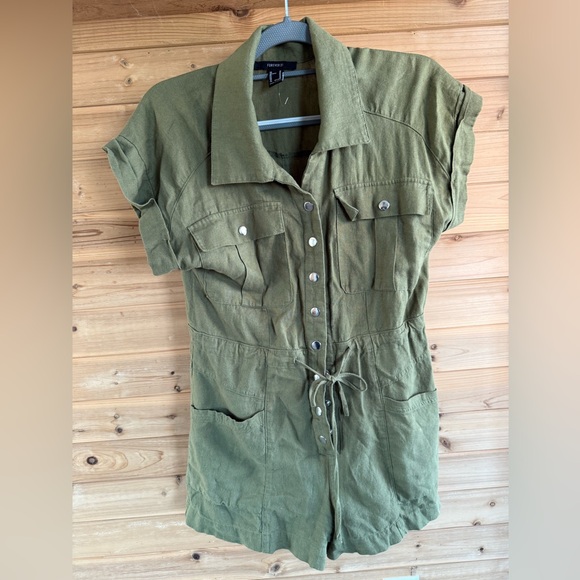 green jean short jumpsuit. never worn. size medium. - Picture 1 of 3